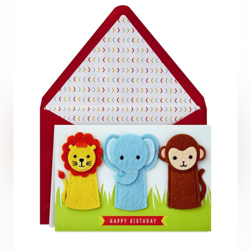 Hallmark Signature Birthday Card | For Kids | Jungle Animals 
Finger Puppets